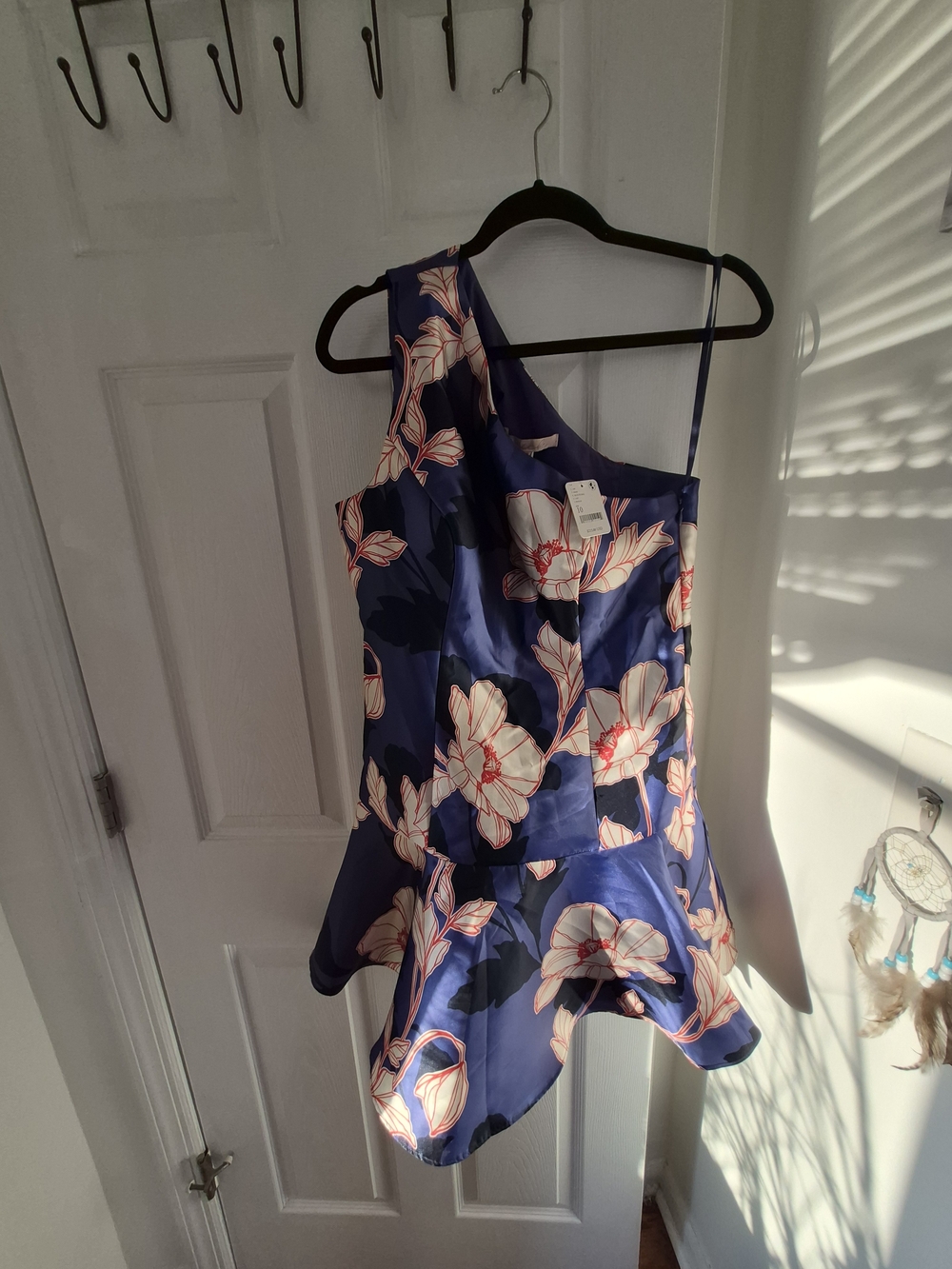 Hutch Navy One-Shoulder Peplum Camisole with Pink Floral